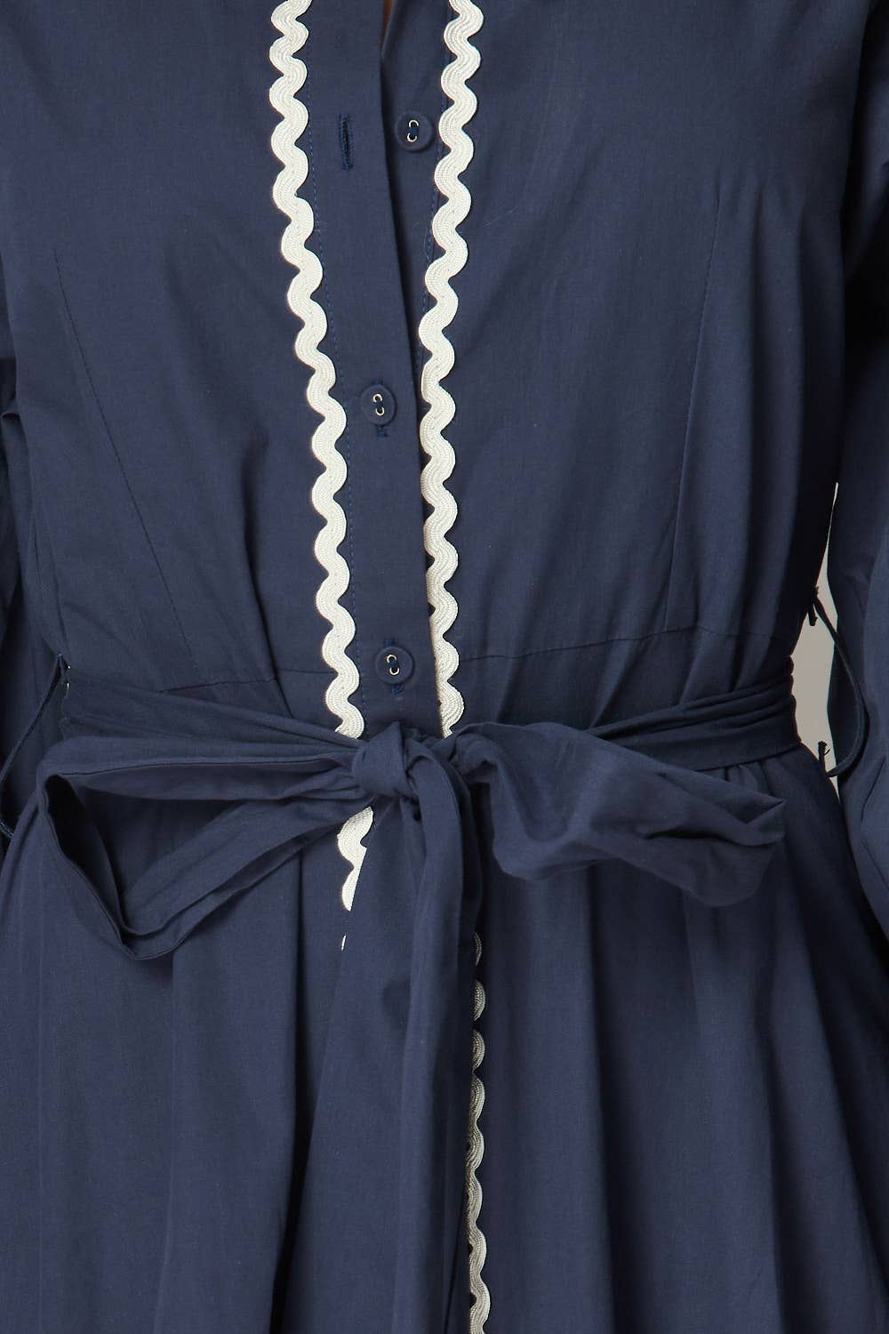 Navy Solid Long Sleeve Button-Down Maxi Dress