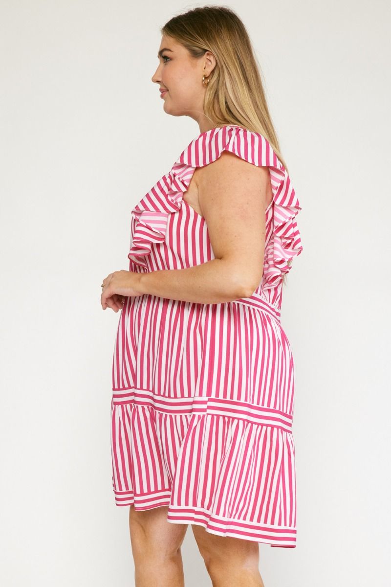 Magenta Striped Tiered Mini Dress