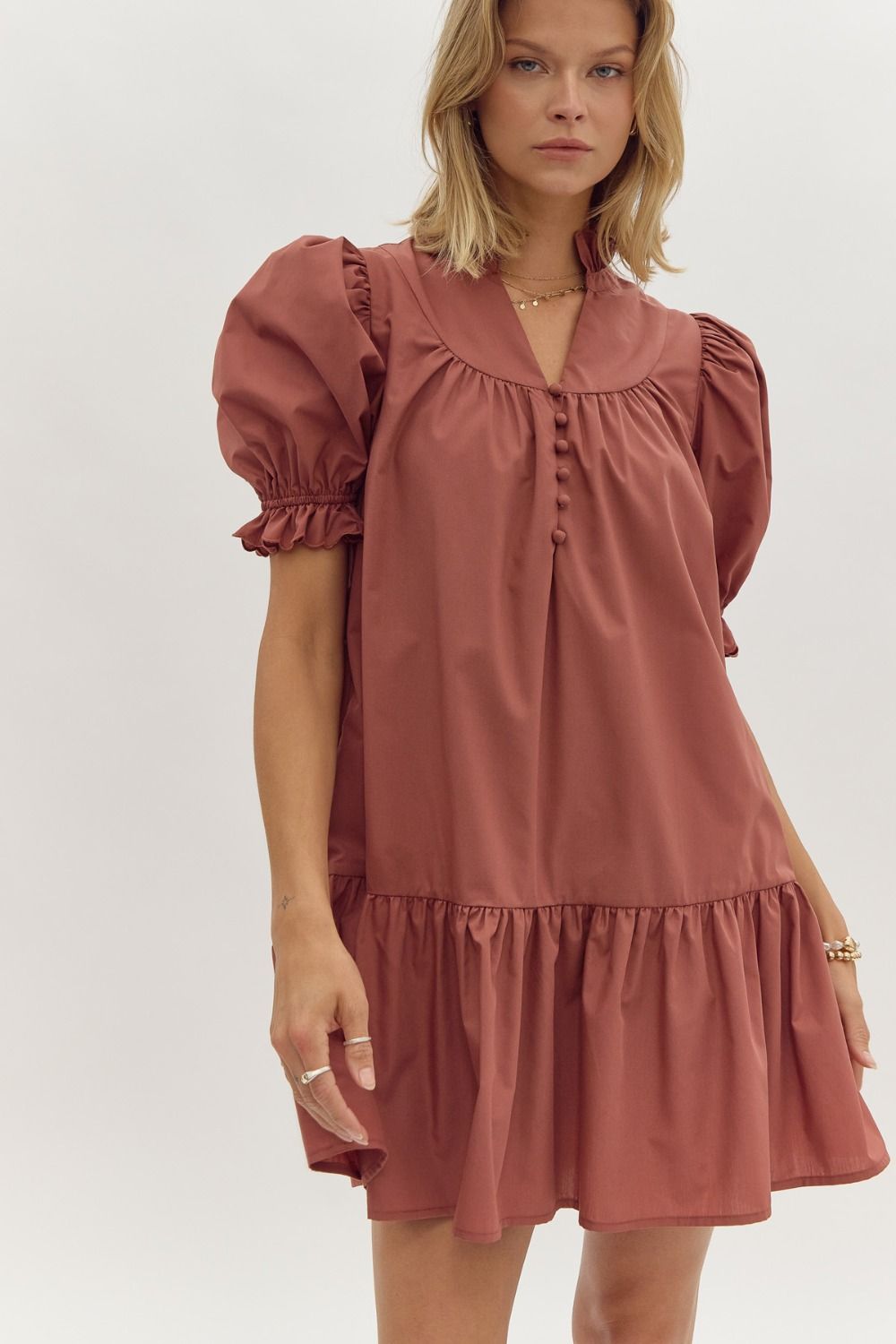 Chesnut Puff Sleeve Dress