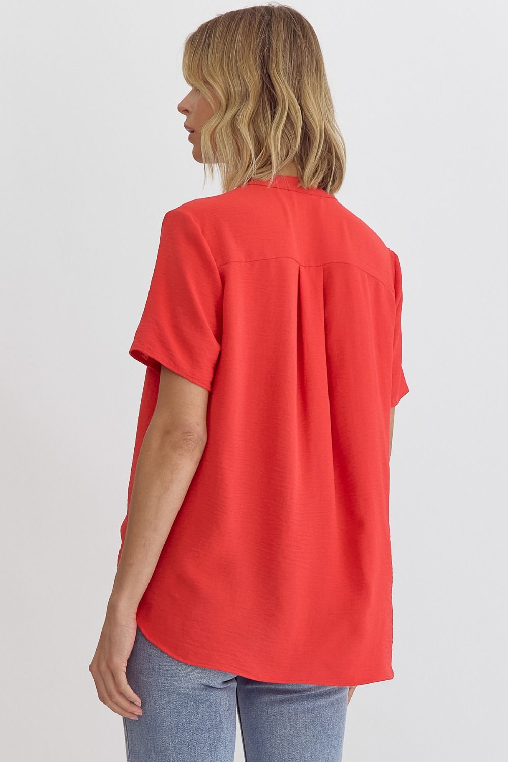 Red V-Neck Placket Top