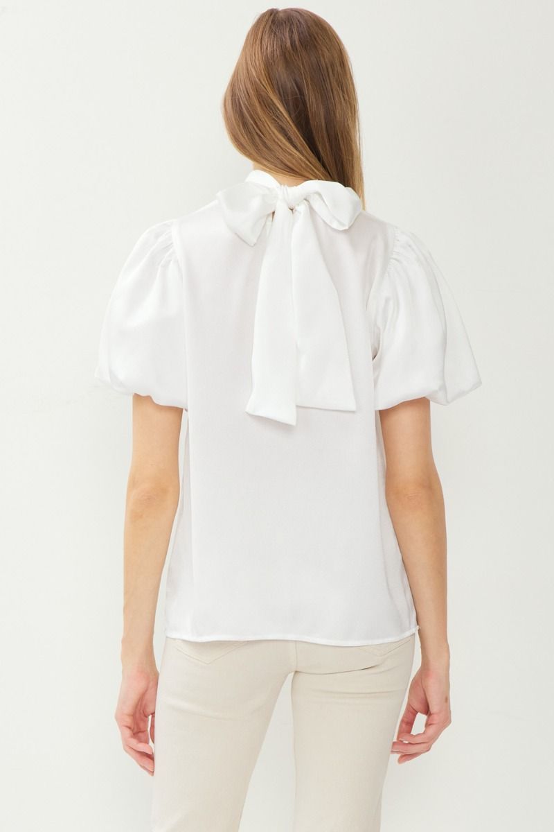 Off White Satin high neck puff sleeve top
