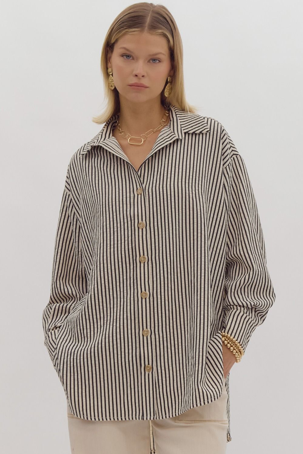 Black & Ivory Striped L/S Top