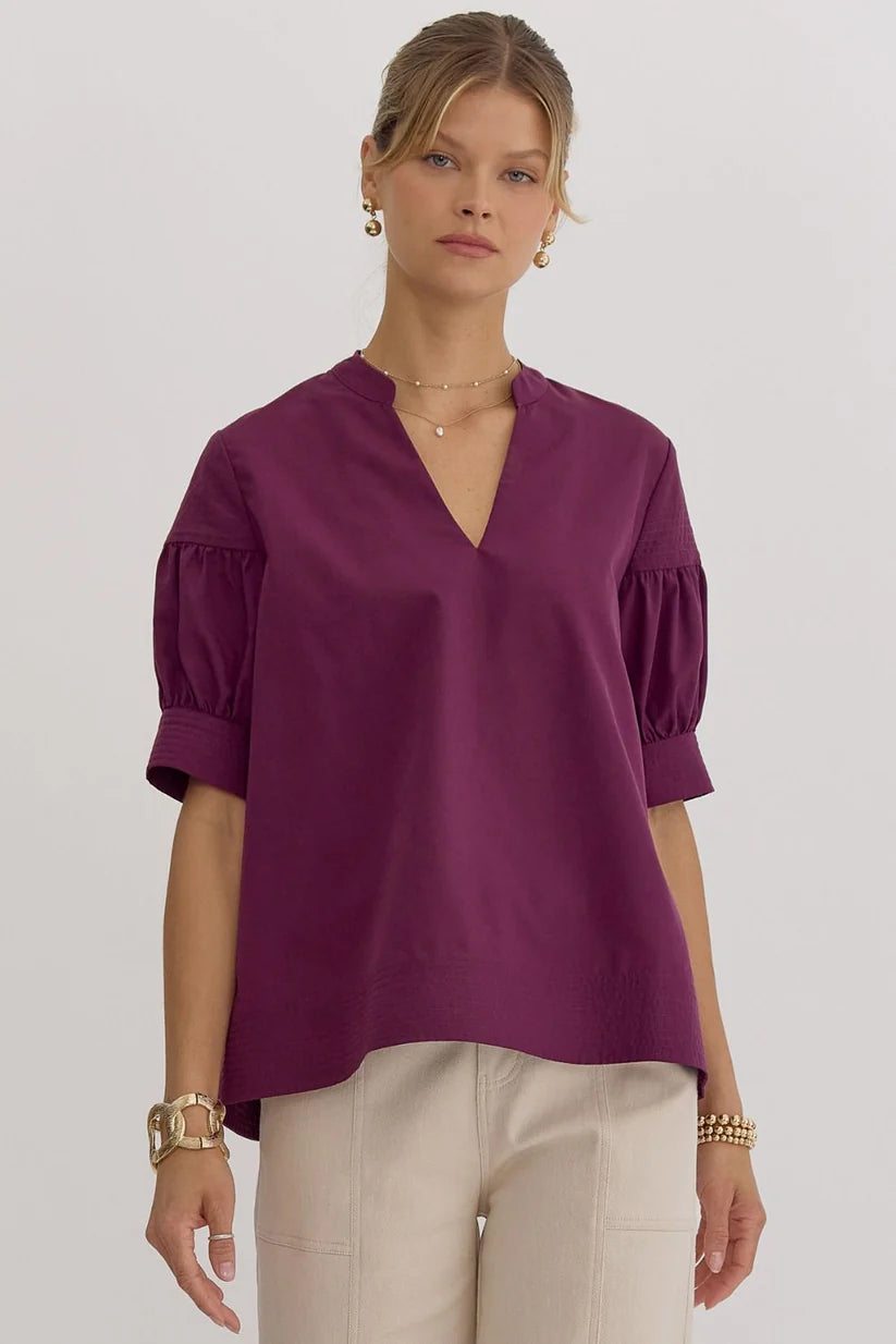 Plum Short Sleeve V-Neck Top