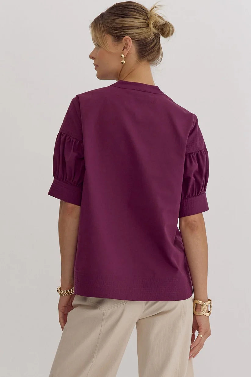 Plum Short Sleeve V-Neck Top