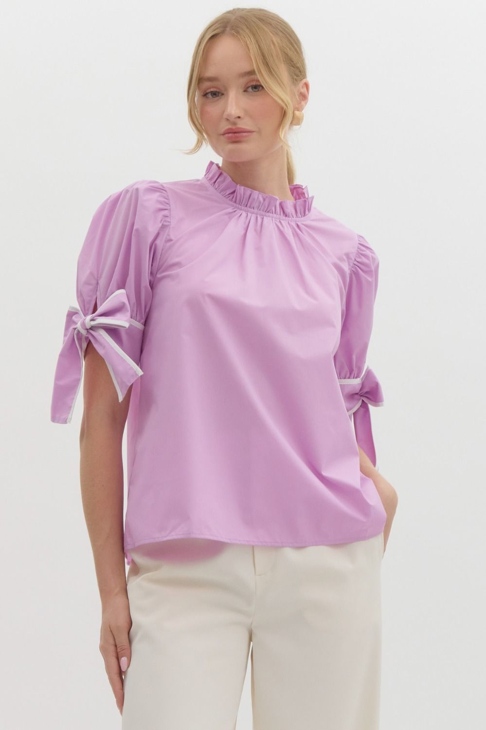 Lilac Solid Short Sleeve with Bow