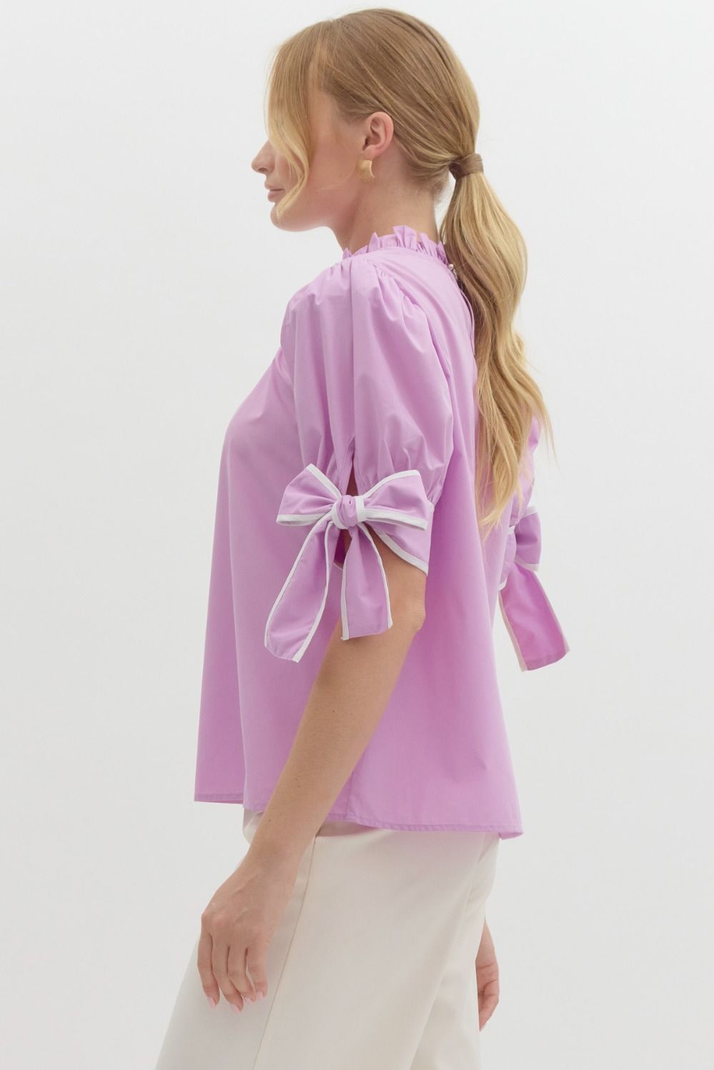 Lilac Solid Short Sleeve with Bow