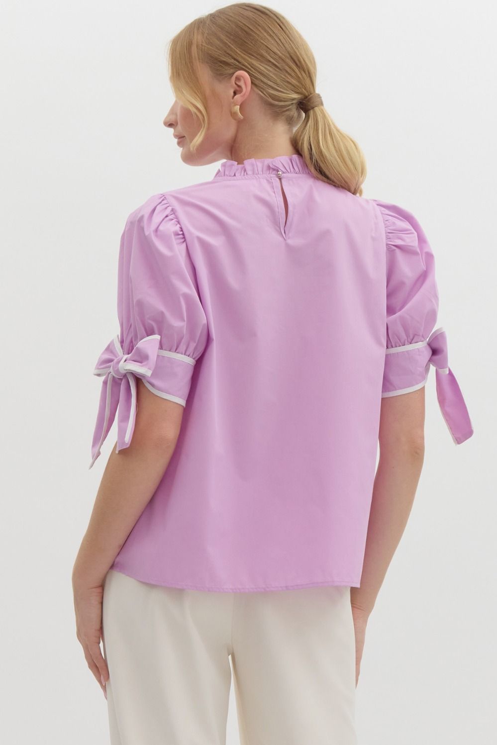 Lilac Solid Short Sleeve with Bow