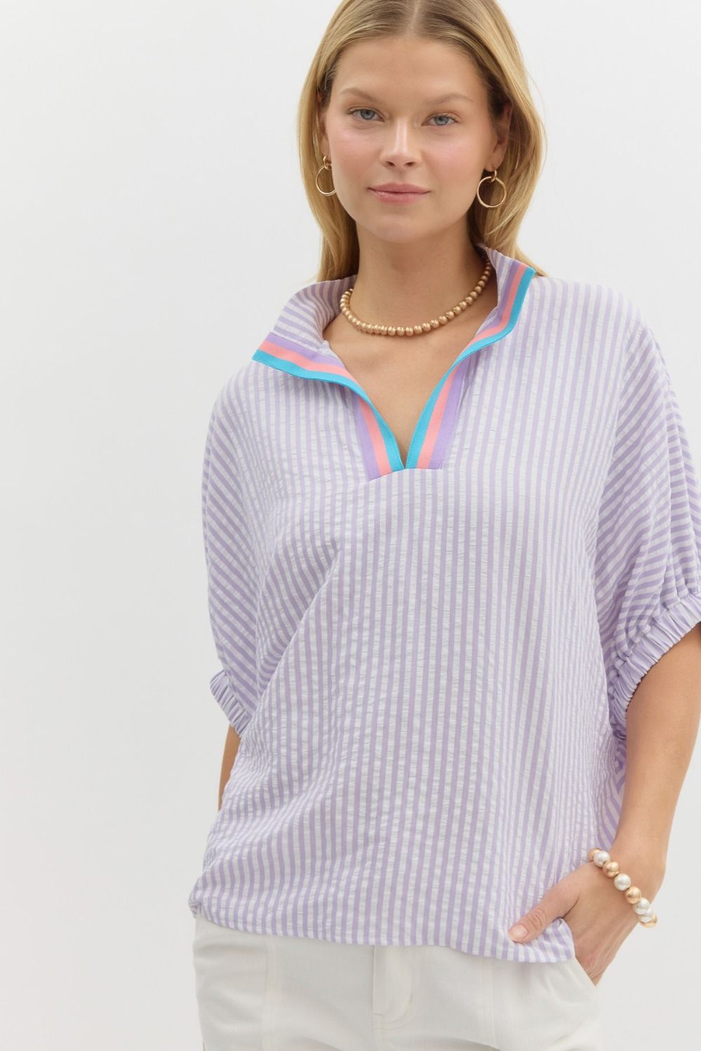 Lavender Striped Dolman Top