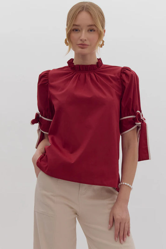 Crimson Bow Sleeve Top