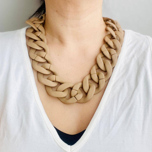 Matte Brown Chunky Chain Flat Link Necklace