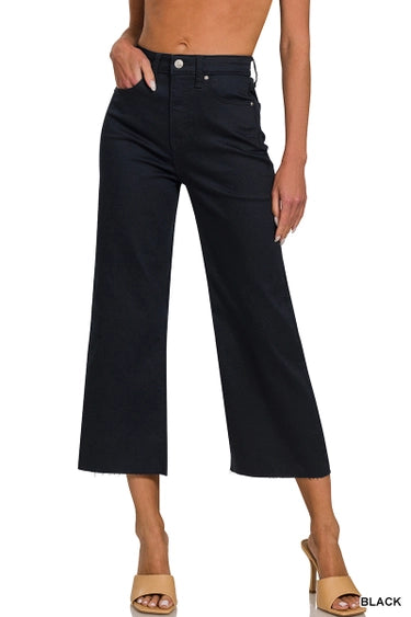 Black High Rise Cropped Denim Pants