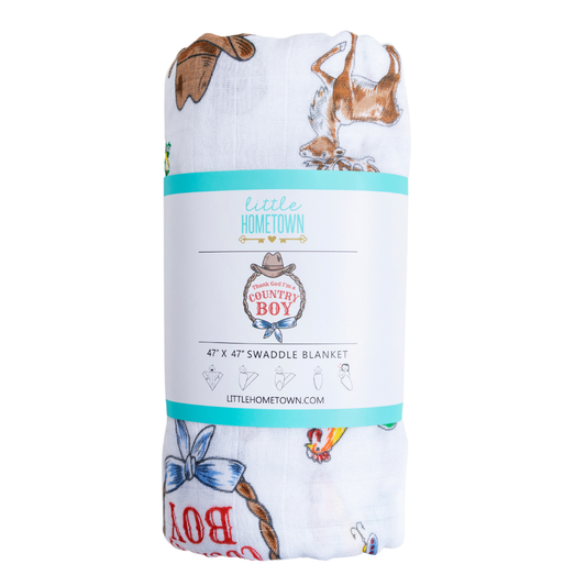 Country Boy Muslin Swaddle Receiving Blanket