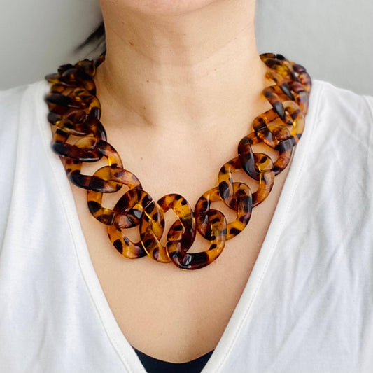 Leopard Chunky Chain Flat Link Necklace