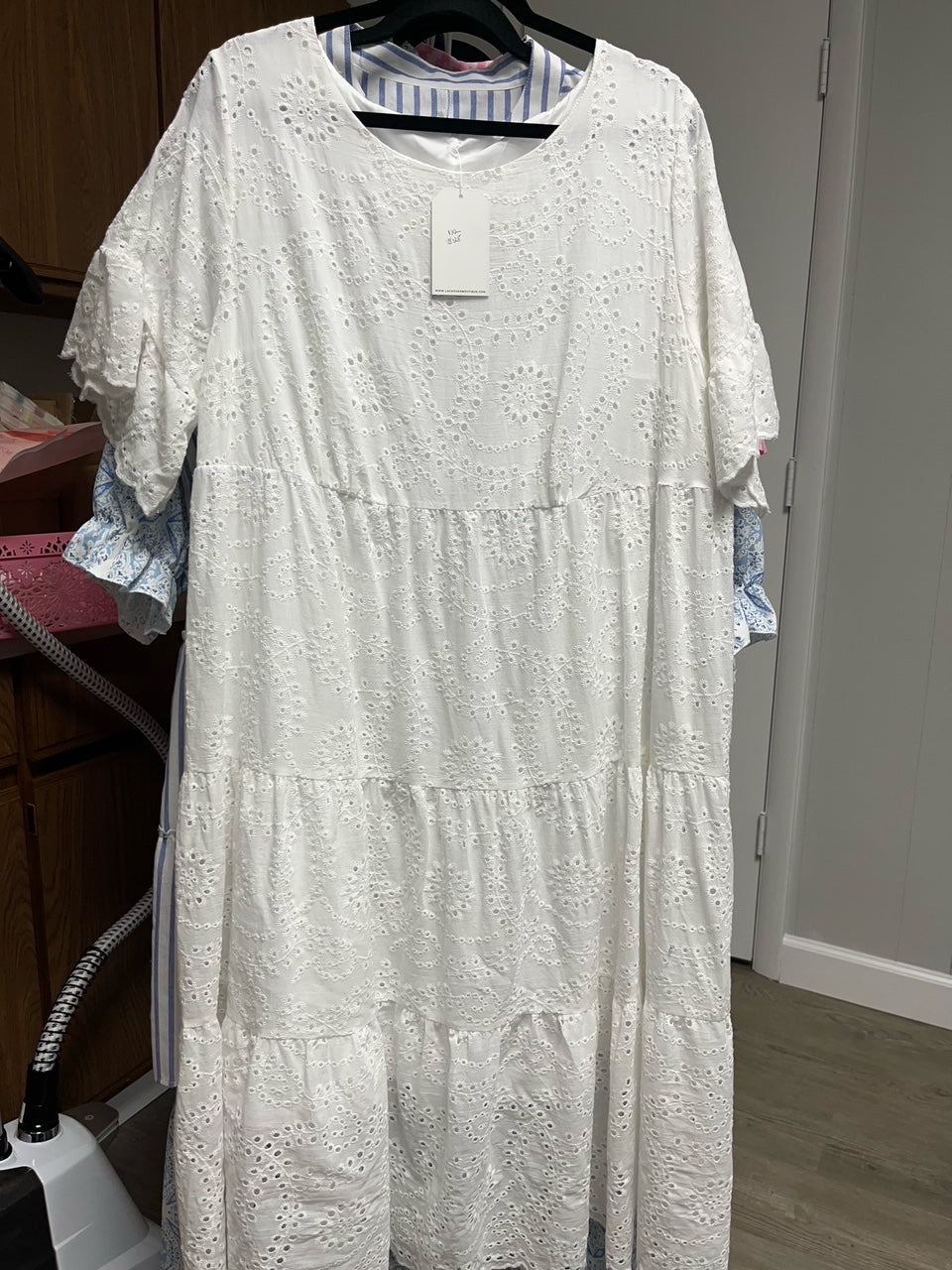 White Eyelet Short Sleeve Maxi