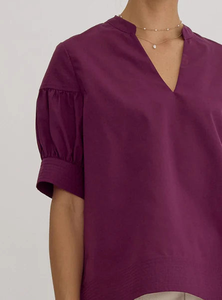 Plum Short Sleeve V-Neck Top