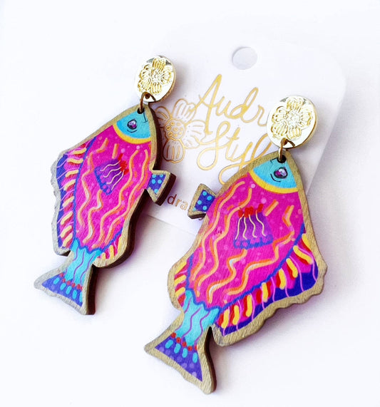 Pink Colorful Fish Dangle Earring