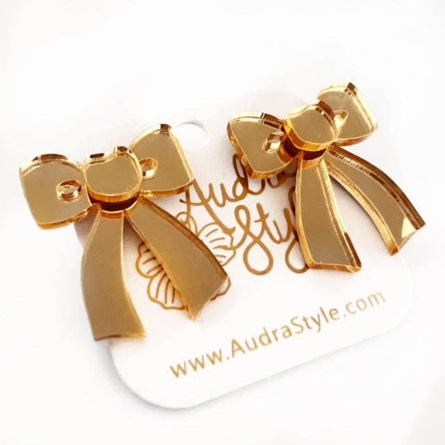 Gold Mirror Bow Stud Earring