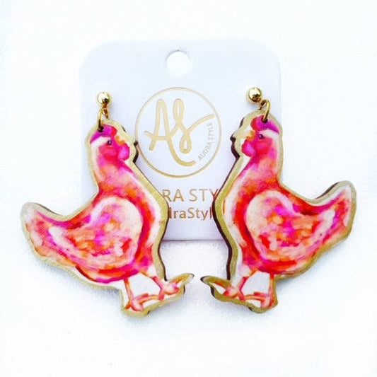 Pink Chicken Dangle Earring